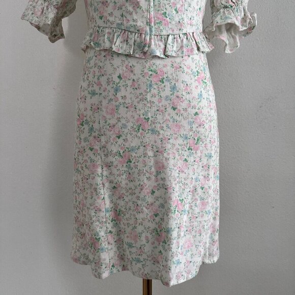 Sophie Rue by Anthropologie Puff Sleeves Back Cut Out Linen Dress S Cottagecore - Picture 3 of 11